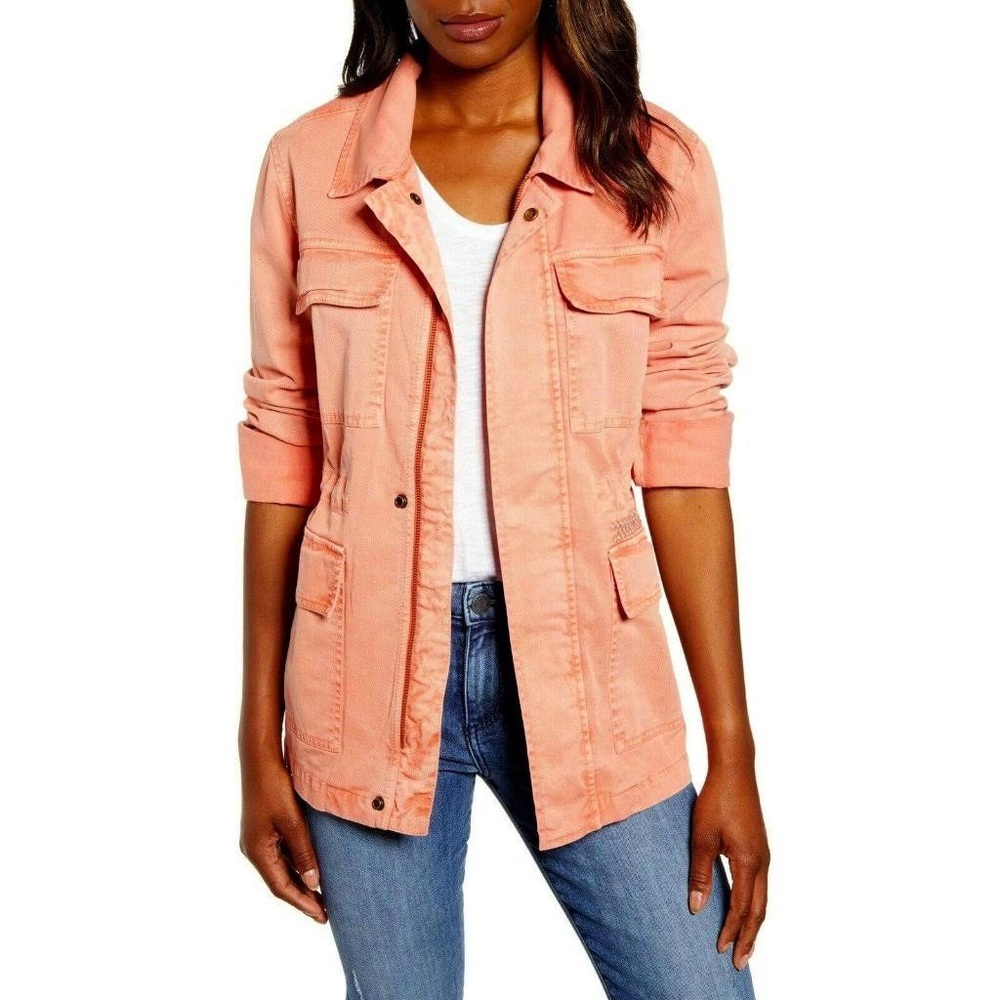Caslon Nordstrom Coral Safari Army Military Cargo Embroidered Jacket Petite